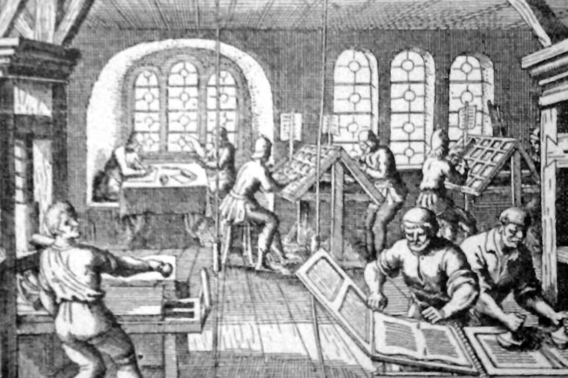Early modern printing press at work